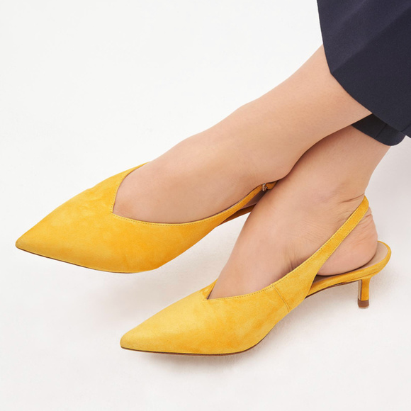 yellow suede slingbacks